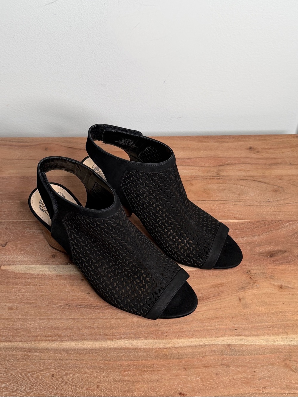 Vince Camuto Black Woven Open-Toe Slingback Heels